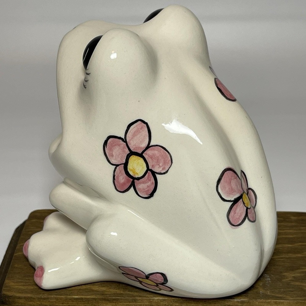 Vintage Studio Pottery Frog 1975 Pretty Eyes Pink Flowers Ceramic Sponge Holder - Picture 5 of 16
